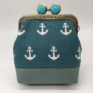 WoleaHandmade Clip Wallet Fabric Wallet Purse Money Bag Pouch Coin Pouch Anchor Maritime