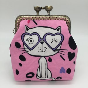 Monedero con clip para mujer, cartera de tela, bolso de mujer, monedero, lindo gato