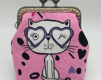 Lady clip purse fabric wallet ladies woman bag coin purse cute cat tomcat