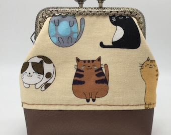 Ladies clip wallet fabric purse girl woman bag coin purse cat tomcat