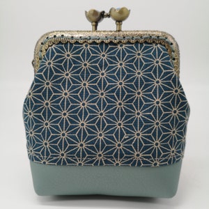 Clip purse fabric wallet women's wallet purse bag coin bag petrol Japanese motif