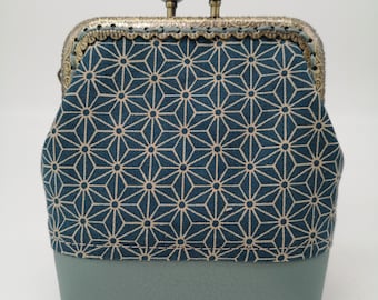 Clip purse fabric wallet women's wallet purse bag coin bag petrol Japanese motif