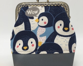 Penguins clip purse fabric purse woman purse winter purse pouch coin purse