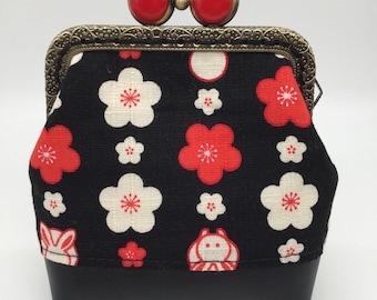 Clip wallet fabric wallet women's purse purse coin bag petrol Japanese motif