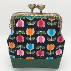 Ladies Clip Wallet Fabric Purse Woman Bag Handmade Coin Purse Flowers Spring Flowers Floral
