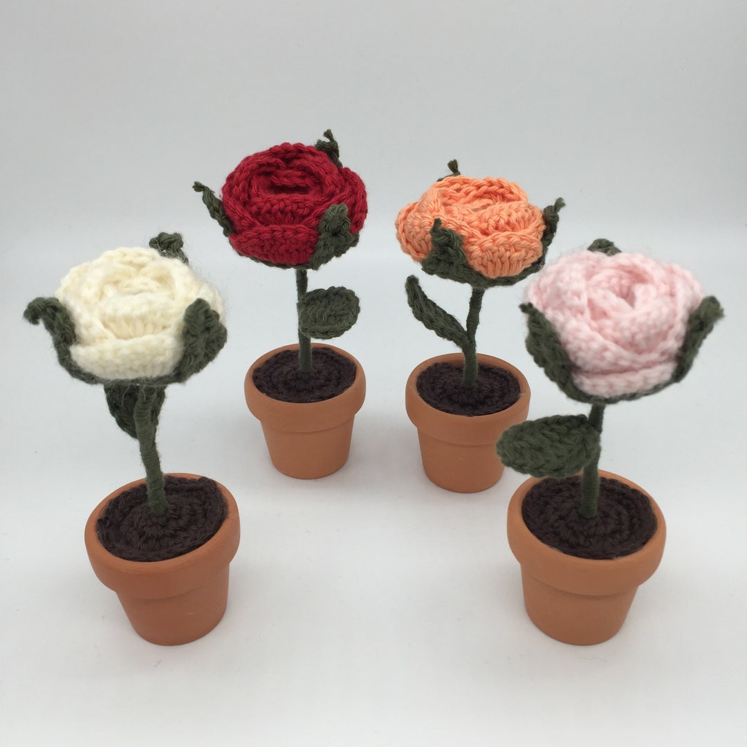 Mini Crochet Rose With Pot Crochet Flower Spring Feeling Deco Etsy
