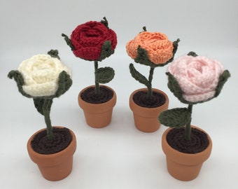 Mini crochet rose with pot crochet flower spring feeling deco flowers