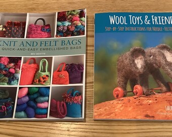 Knit and felt bags book, Wool toys book, Needle felting book, bag knitting craft boo, felting craft book.