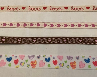 Heart ribbon, Love print ribbon, Valentine’s Day ribbon, single sided 100 %, polyester, grosgrain ribbon, cotton  ribbon