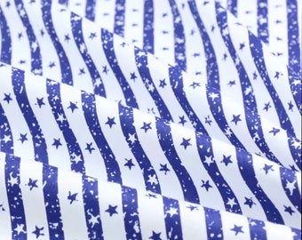 110cm royal blue fabric, Blue and white star and stripe fabric 100% cotton fabric, decor, craft, per fat quarter / per half metre /metre