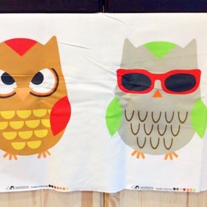 Owl print linen panel fabric with 2 owls/animal printed fabric/cushion fabric, childrens fabric, sold per panel image 4