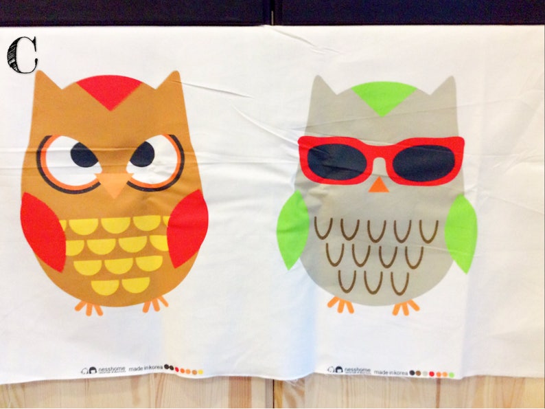 Owl print linen panel fabric with 2 owls/animal printed fabric/cushion fabric, childrens fabric, sold per panel image 4