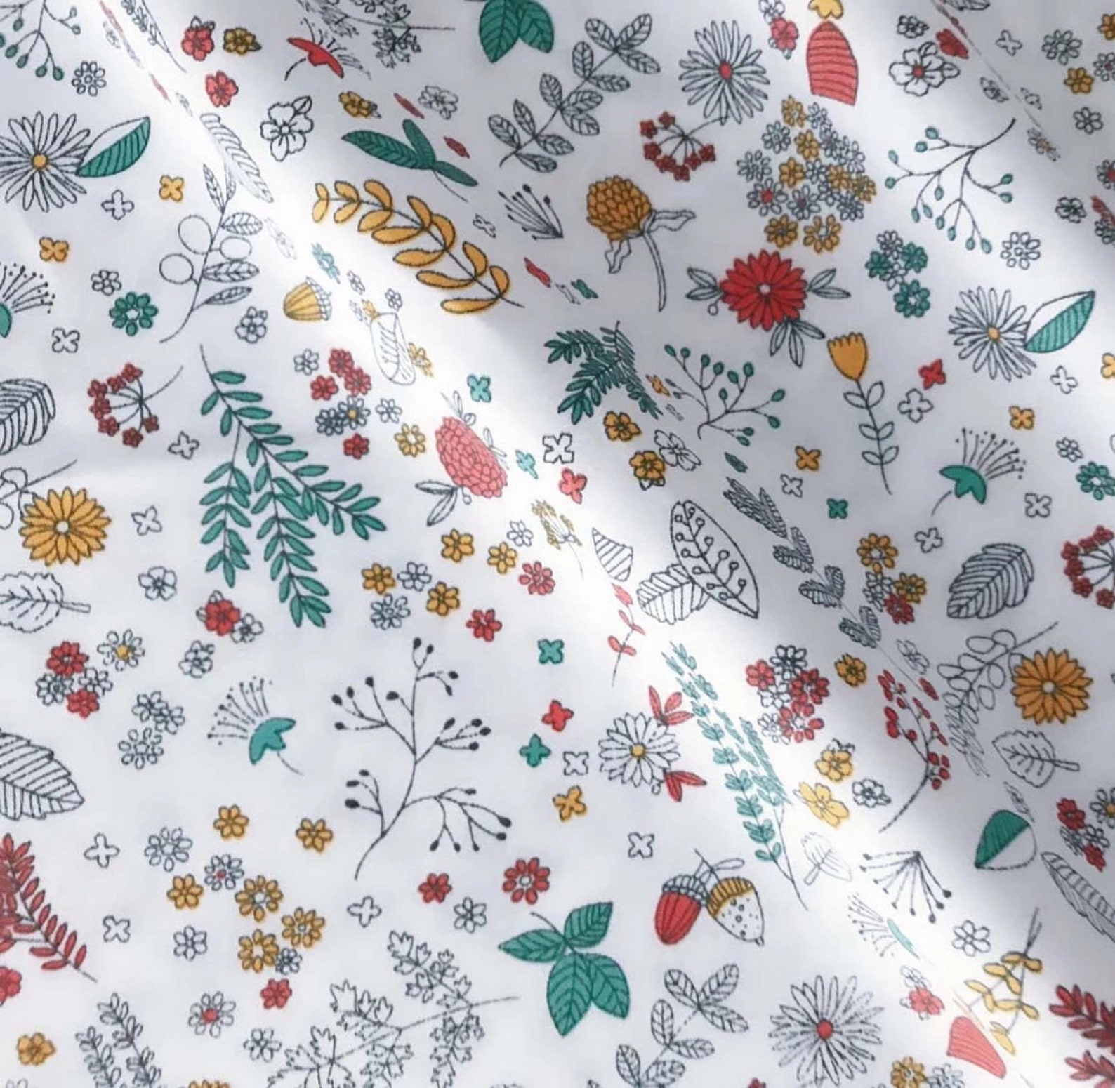 Botanical print fabric 100 cotton flower leaf and Etsy