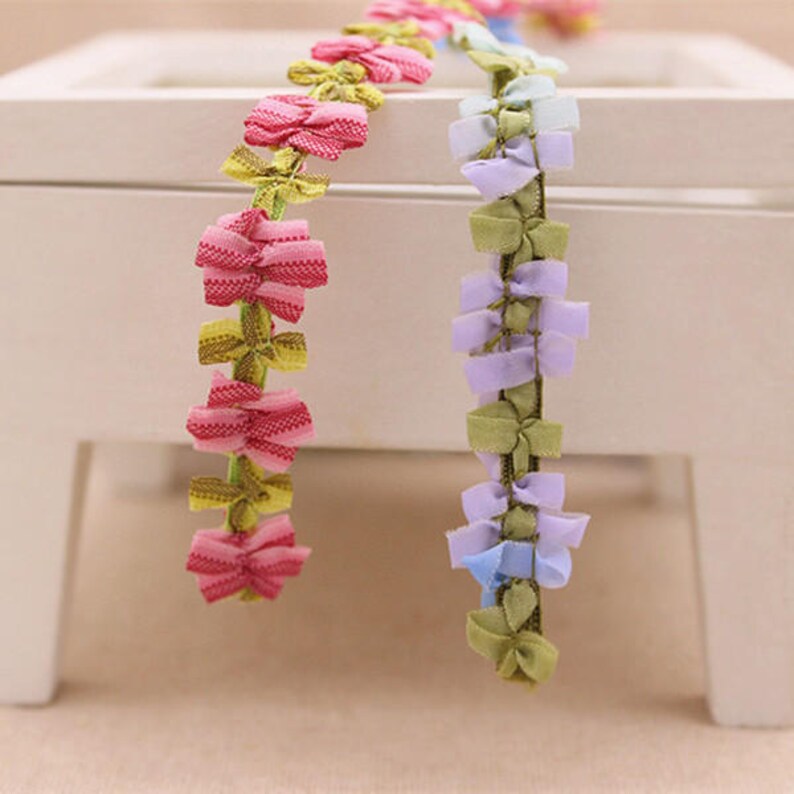 Organza ribbon and fabric flower trim pink flower trims Etsy