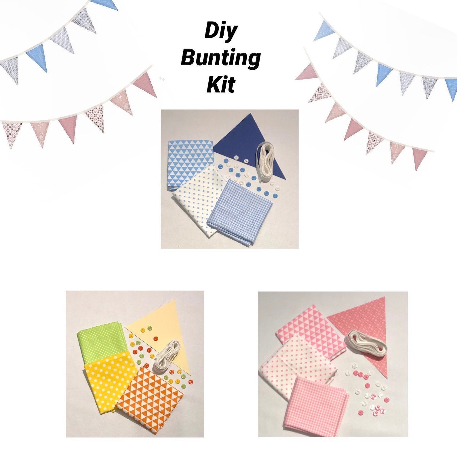 Bunting Making Kit DIY Fabric Bunting Kits / Pretty Bunting Etsy UK