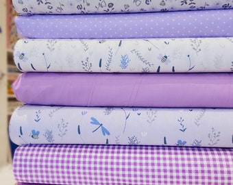 150cm width 160cm width Lilac fabric, Purple fabric, Bee, Lavender, 100% cotton fabric, floral fabric, sample, fat quarter, metre