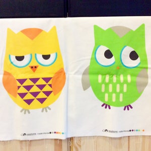 Owl print linen panel fabric with 2 owls/animal printed fabric/cushion fabric, childrens fabric, sold per panel image 5