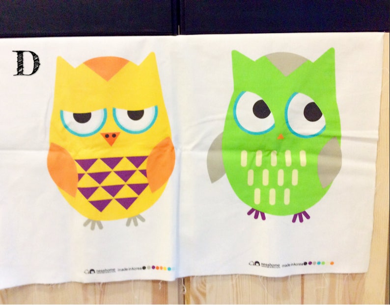 Owl print linen panel fabric with 2 owls/animal printed fabric/cushion fabric, childrens fabric, sold per panel image 5