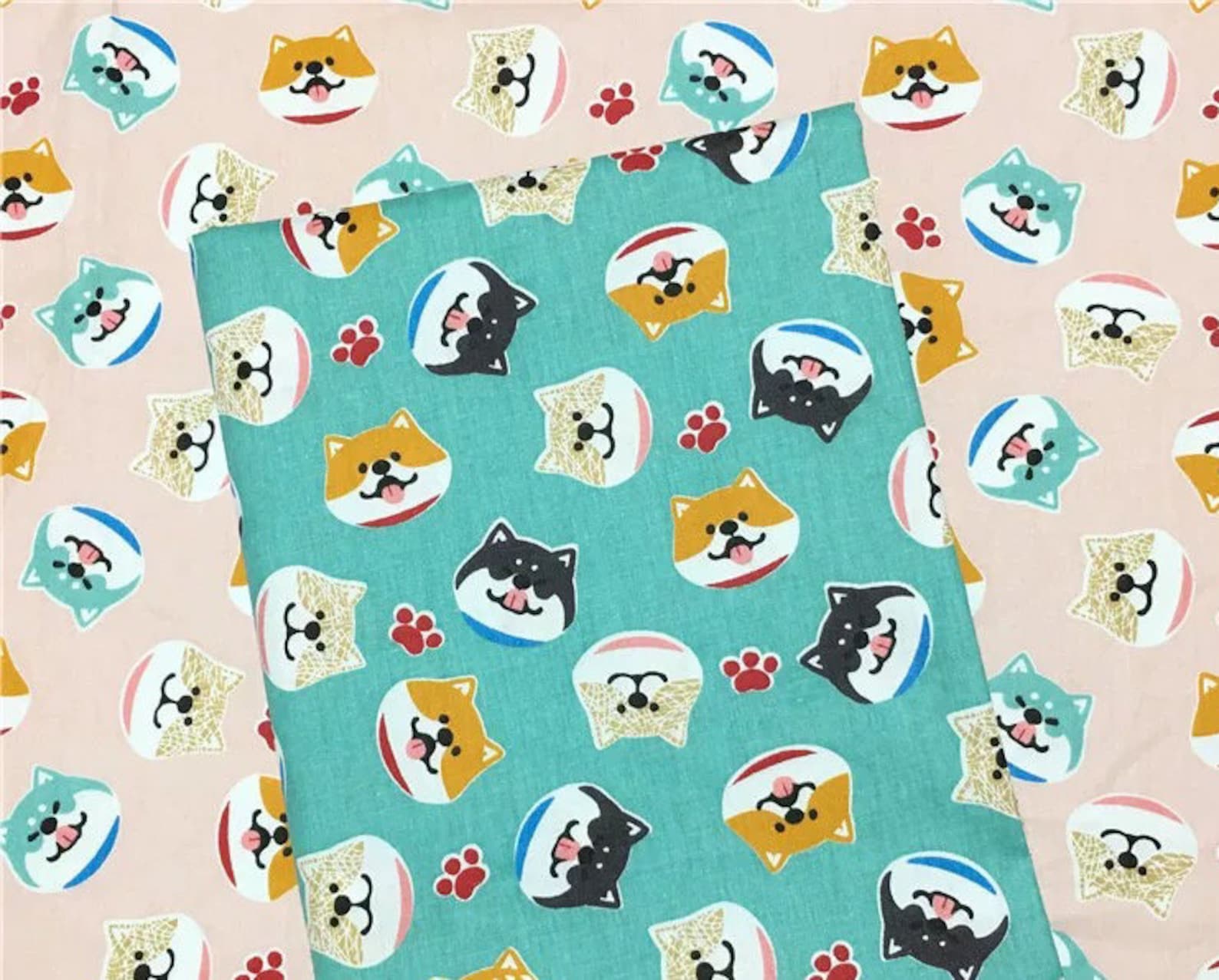 Cat and dog print fabric 100 cotton fabric cats heads dogs Etsy