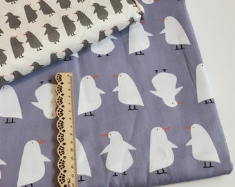 160cm wide penguin fabric in cream/grey and grey/cream in 100%. Kids fabric, sewing fabric per fat quarter / half meter/meter