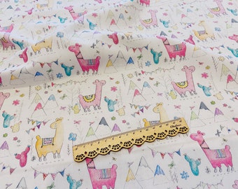 150cm width,Alpaca fabric, Llama fabric, 100% Cotton fabric, Childrens fabric, sample, fat quarter, long quarter, half metre, metre.