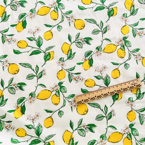 Tissu imprimé citron de 110 cm de large, tissu imprimé fruits, 100 % coton, échantillon, gros quart, demi-mètre, mètre complet,
