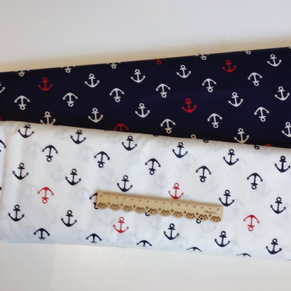 160cm width, Nautical design fabrics, 100% cotton, seaside fabric, anchor,navy, red, white,  per fat quarter/per half meter/per metre