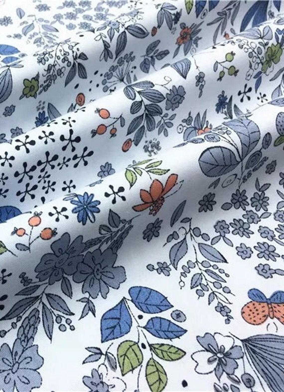 Botanical print fabric 100 cotton flower leaf and Etsy