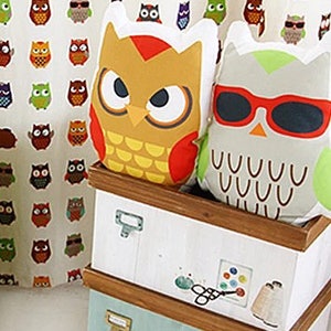 Owl print linen panel fabric with 2 owls/animal printed fabric/cushion fabric, childrens fabric, sold per panel image 6