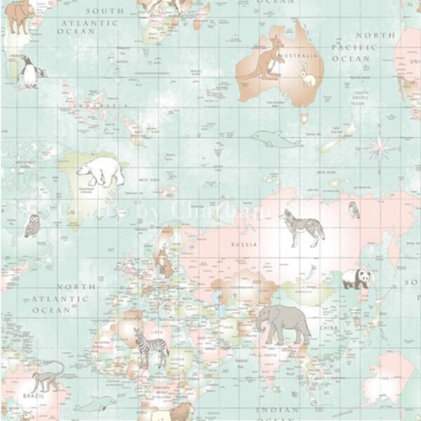 world map animal 100% cotton fabric,wildlife fabric, animal geography fabric, animal map fabric, 137cm/ 54’ wide, by fat quarter/half meter