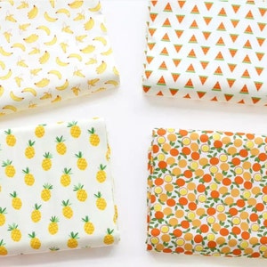 Tissu de fruits de 160 cm de largeur, ananas, banane, tissu de pastèque, échantillon, gros quart, long quart, demi-mètre, tissu de couture