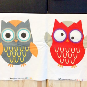 Owl print linen panel fabric with 2 owls/animal printed fabric/cushion fabric, childrens fabric, sold per panel image 3