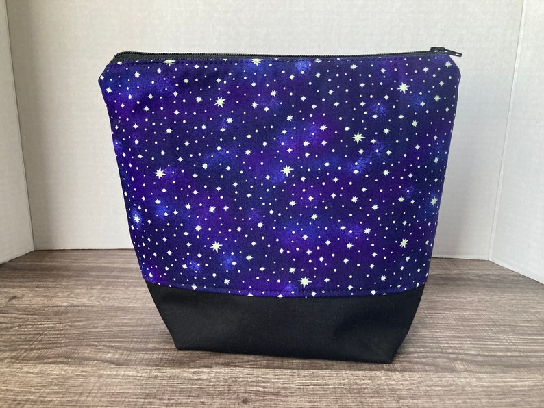 Sock Sized Wedge Bag One Skein Project Knitting Project Bag Knitting Bag stars glow in the dark Zippered Bag
