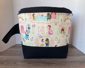 Drawstring Bag, Knitting Bag, Project Bag, Knitting Project Bag, Large Sized Bag, Beauty and the Beast, Yellow