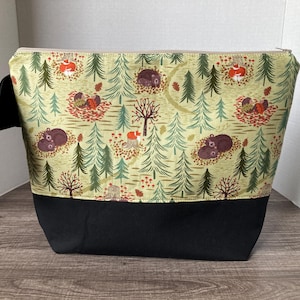 Sac de grande taille, sac de projet à tricoter, sac de projet, sac de projet à tricoter, sac à fermeture éclair, forêt, ours, renards