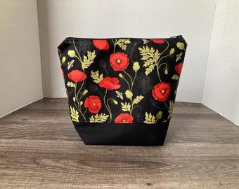 Sock Sized Bag, Knitting Bag, knitting project bag, project bag, Project bag for knitting, poppies, flowers