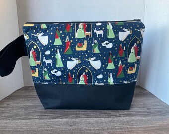 Large Sized bag, knitting project bag, project bag, project bag for knitting, zippered bag, Christmas, Nativity
