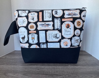 Large Sized bag, knitting bag, knitting project bag, project bag, project bag for knitting, zippered bag, Halloween, pumpkins, poison
