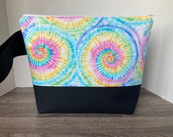 Large Sized bag, knitting bag, knitting project bag, project bag, project bag for knitting, zippered bag, tie dye, rainbow