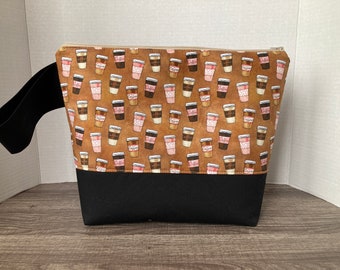 Large Sized bag, knitting bag, knitting project bag, project bag, project bag for knitting, zippered bag, coffee, cups