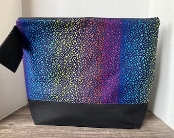 XL Project Bag, project bag, project bag for knitting, knitting bag, zippered bag, sweater bag, rainbow, stars