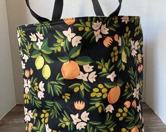 Bucket Tote, canvas bag, project bag, knitting project bag, oranges, lemons, rifle paper co