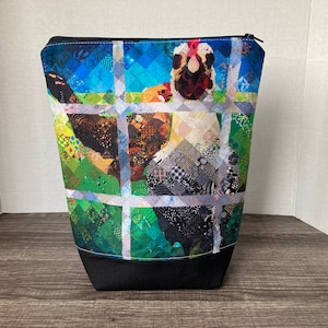 Bolsa tamanho meia, bolsa de tricô, bolsa de projeto de tricô, bolsa de projeto, bolsa de projeto para tricô, Mosaico, Frango