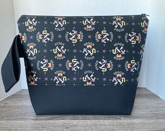 Large Sized bag, knitting bag, knitting project bag, project bag, project bag for knitting, zippered bag, Hocus Pocus, brooms, witches