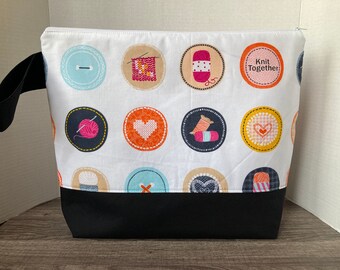 XL Project Bag, project bag, project bag for knitting, knitting bag, zippered bag, sweater bag, knitting, buttons