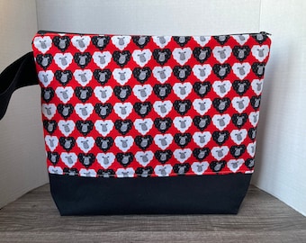 XL Project Bag, project bag, project bag for knitting, knitting bag, zippered bag, sweater bag, sheep, red and white