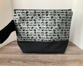 Large Sized bag, knitting bag, knitting project bag, project bag, project bag for knitting, zippered bag, top hats, mustaches
