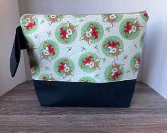 Large Sized bag, knitting project bag, project bag, project bag for knitting, zippered bag, Christmas, Rudolph