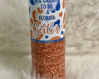 It’s Great To Be A Florida Gator | Orange and Blue Leopard | 20oz skinny tumbler | Drinking tumbler | college football