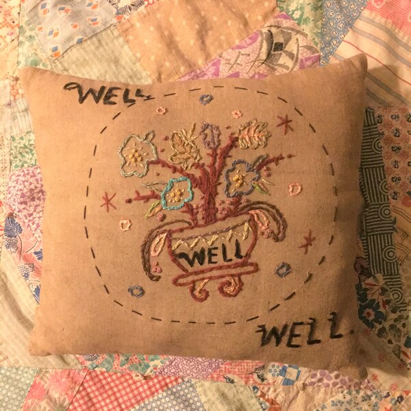 Natural Walnut Dye Embroidery Sweet Slumber Linen Pillow
